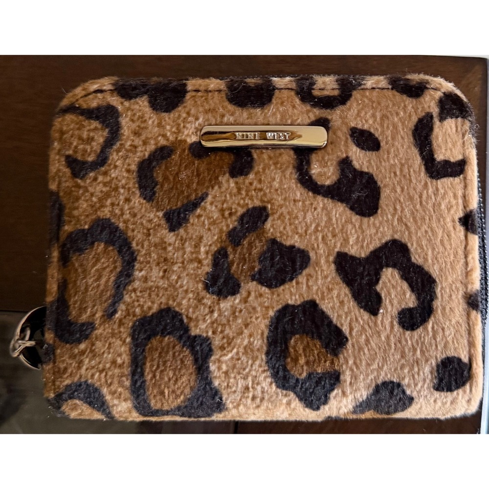 Vtg Nine West Jungle Fever Leopard Faux Fur Small Zip Around Wallet Orange NWT